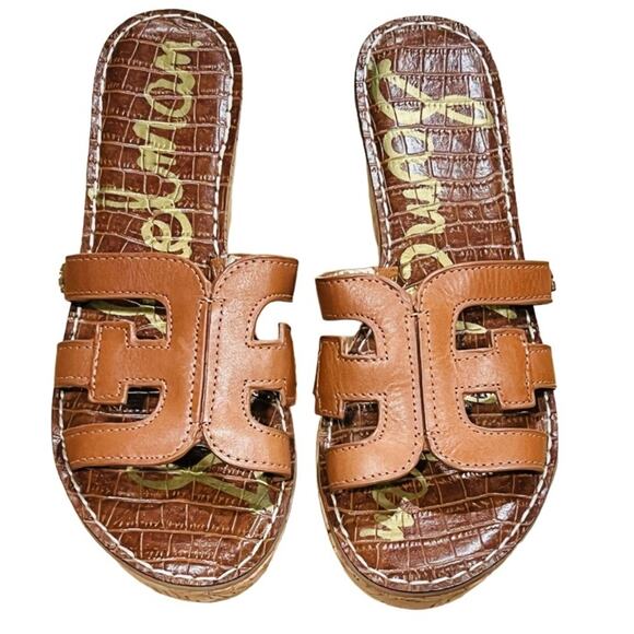 Sam Edelman Regis Leather Cork Wedges with Round Toe Size 8 - Picture 2 of 8